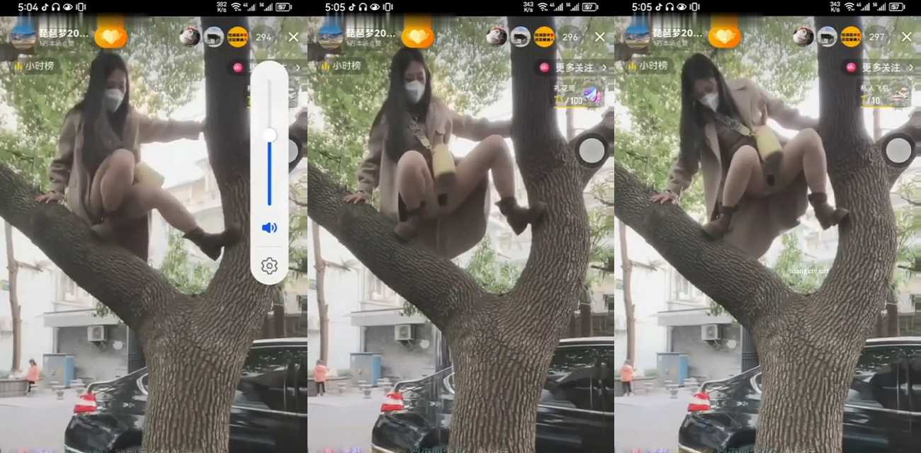骚逼爬树上直播尿尿 这尿量跟发洪水一样！