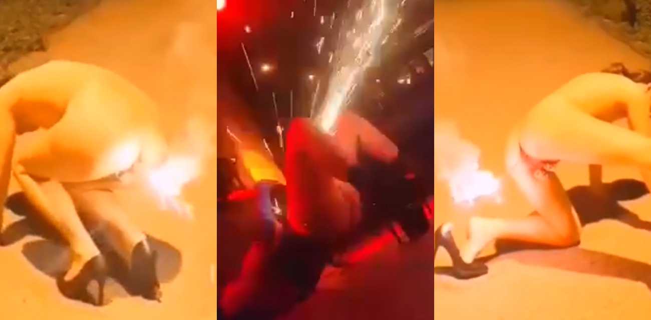 史上最牛的逼 你见过户外裸体 用逼放烟花庆祝新年的么 更猛的用逼喷火星子