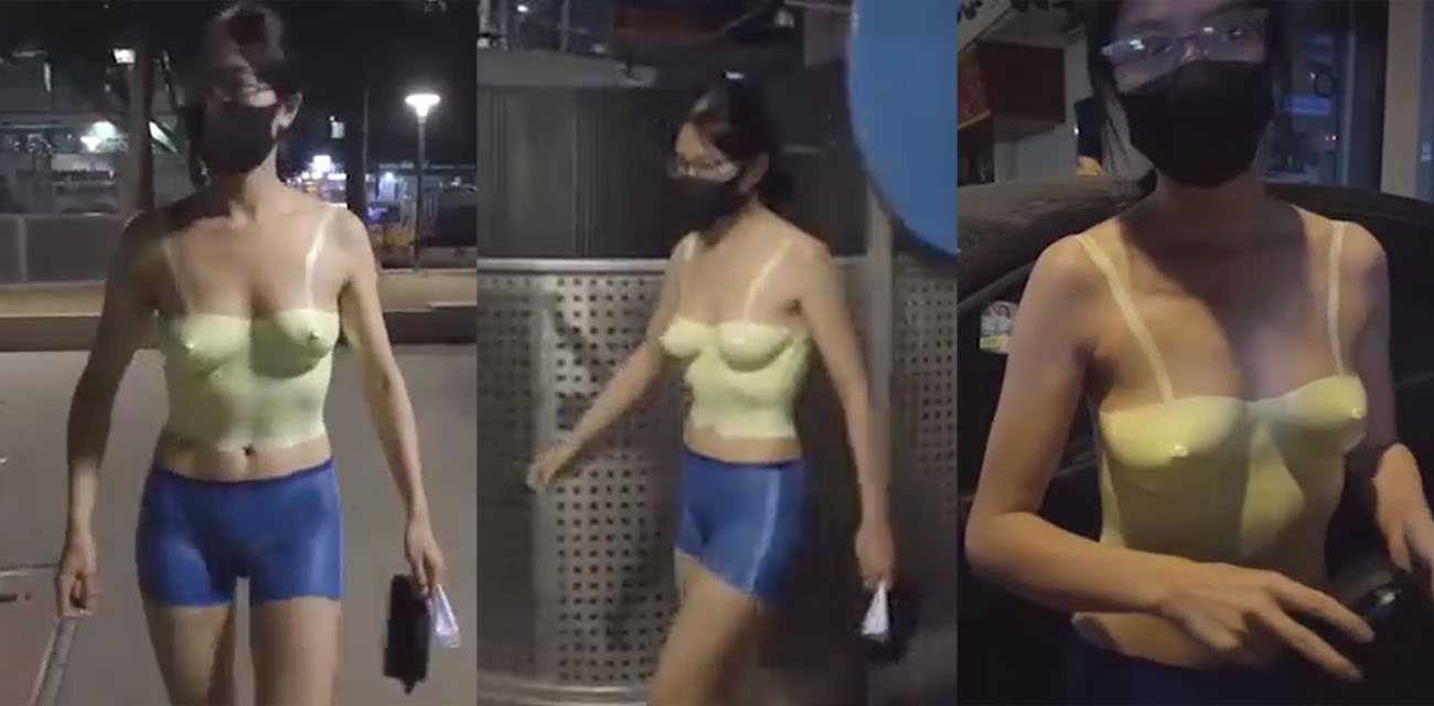 露出女神 小K 大胆尝试新露出玩法 身上涂着彩绘服装 夜晚街头裸行 这奶头这么大 真有人看不出来么