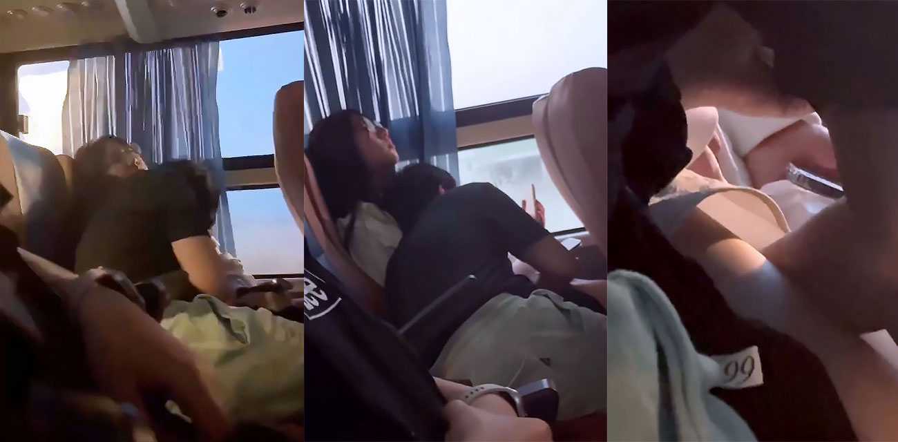 小情侣在客车上当众扣逼 被拍下全过程 现在的年轻人太饥渴了！