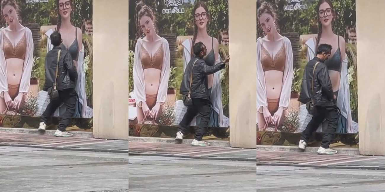 台湾街头 一名大爷对着街头广告的内衣模特就脱裤一顿插！那可是墙啊！