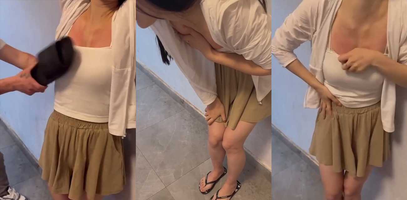 这些人也太狠了 拿着脱鞋疯狂扇女孩的奶子 妹子都被打哭了也不停手！