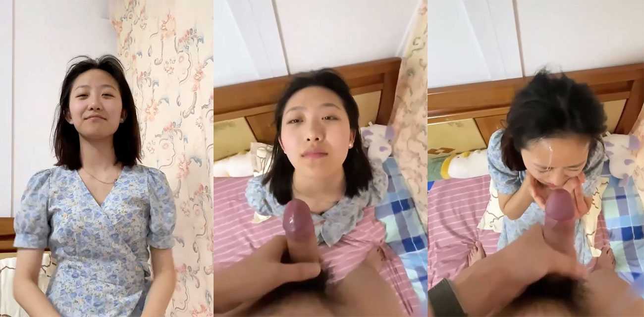河南郑州某学校清纯碎花裙小美女 约炮同校男同学 嘴含大鸡巴就爱不释手 一镜到底 颜射收尾！