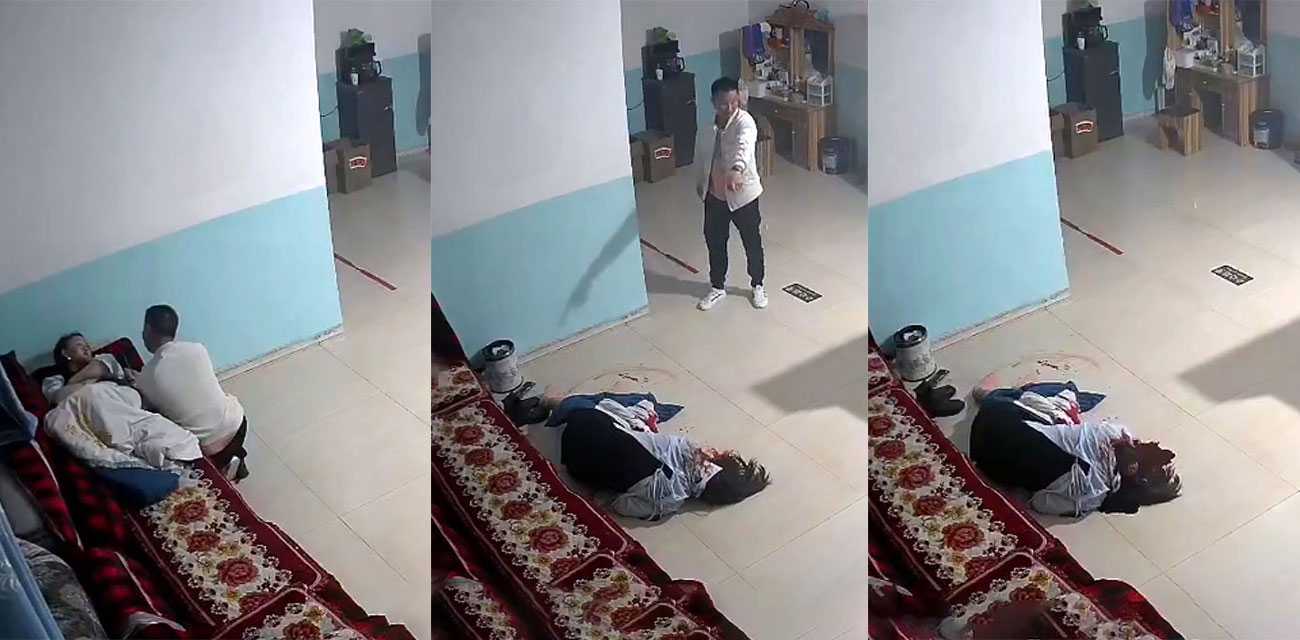 监控下的恐怖一幕 胆小勿看！情侣吵架 男子拿着菜刀对着头就是一顿砍 太狠了！