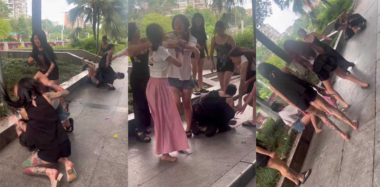 四川成都9个精神小妹街头打群架！花臂长腿猛踹 抄起高跟鞋敲头 穿裙子打架真不方便！