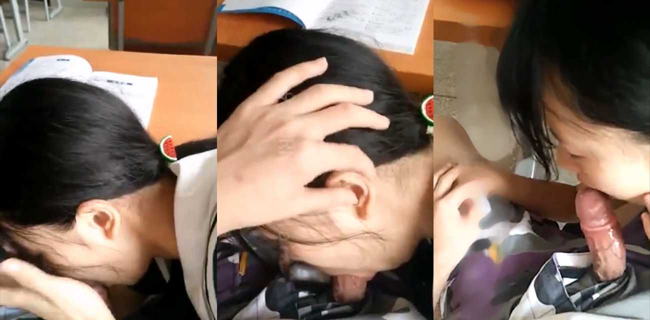 某中学一对情侣饥渴难耐 偷摸跑到没人的教室吃鸡巴