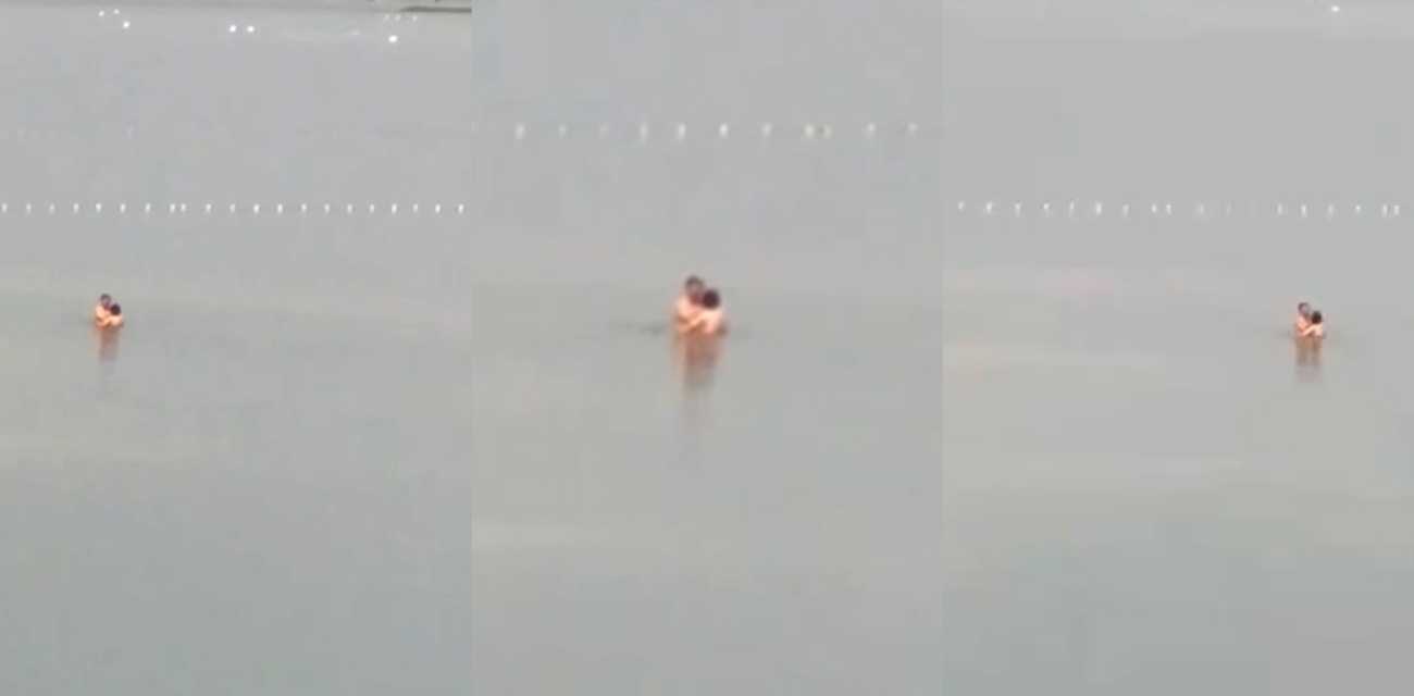 一男一女落水打炮 有人没有去救救他们啊！你俩可真会挑地方 被无人机全程记录拍摄！