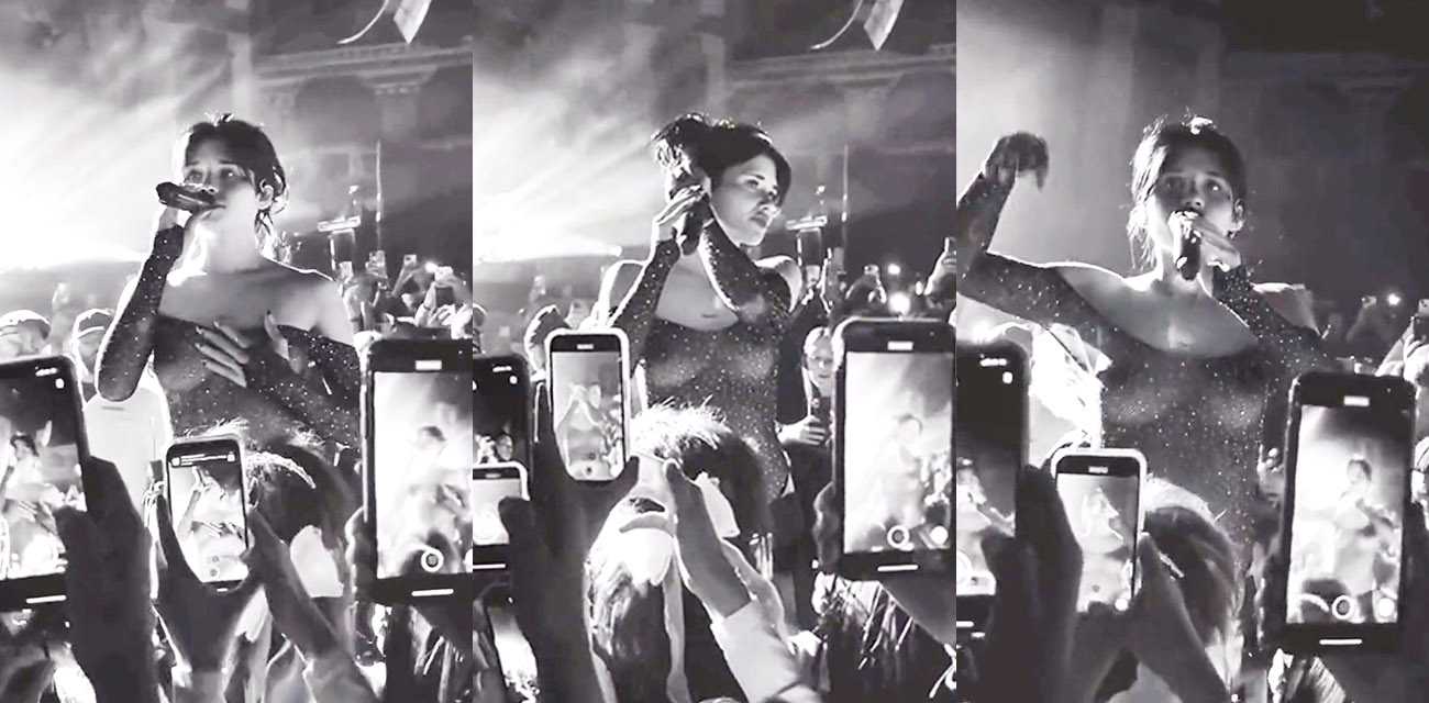 演唱会真空露奶唱歌 tiktok超火歌手 对歌迷是真不错 半透明裙摆真空上阵送福利