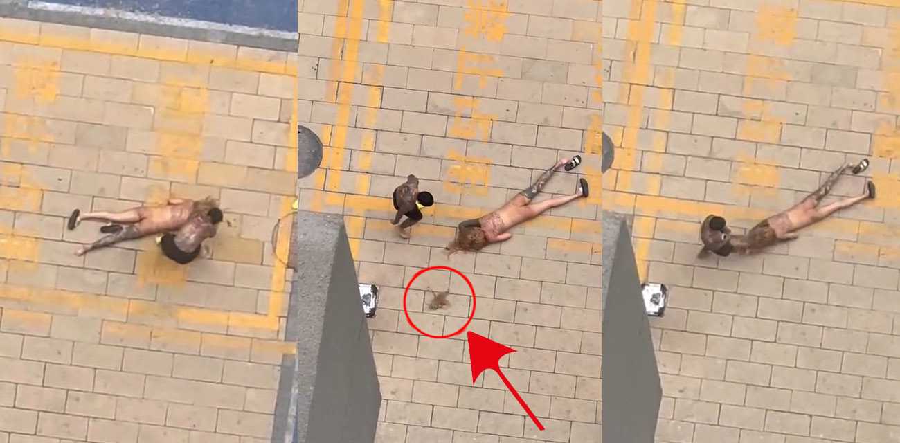 实拍社会青年暴虐女友 看女孩纹身也是个精神小妹 这是多大仇打成这样 头发都被扯掉了