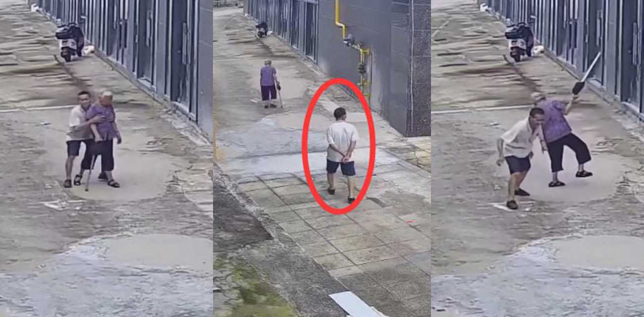 实拍一男子 对老太太袭胸 这尼玛也太饥渴了吧  连八旬老太太都不放过 真是够变态啊