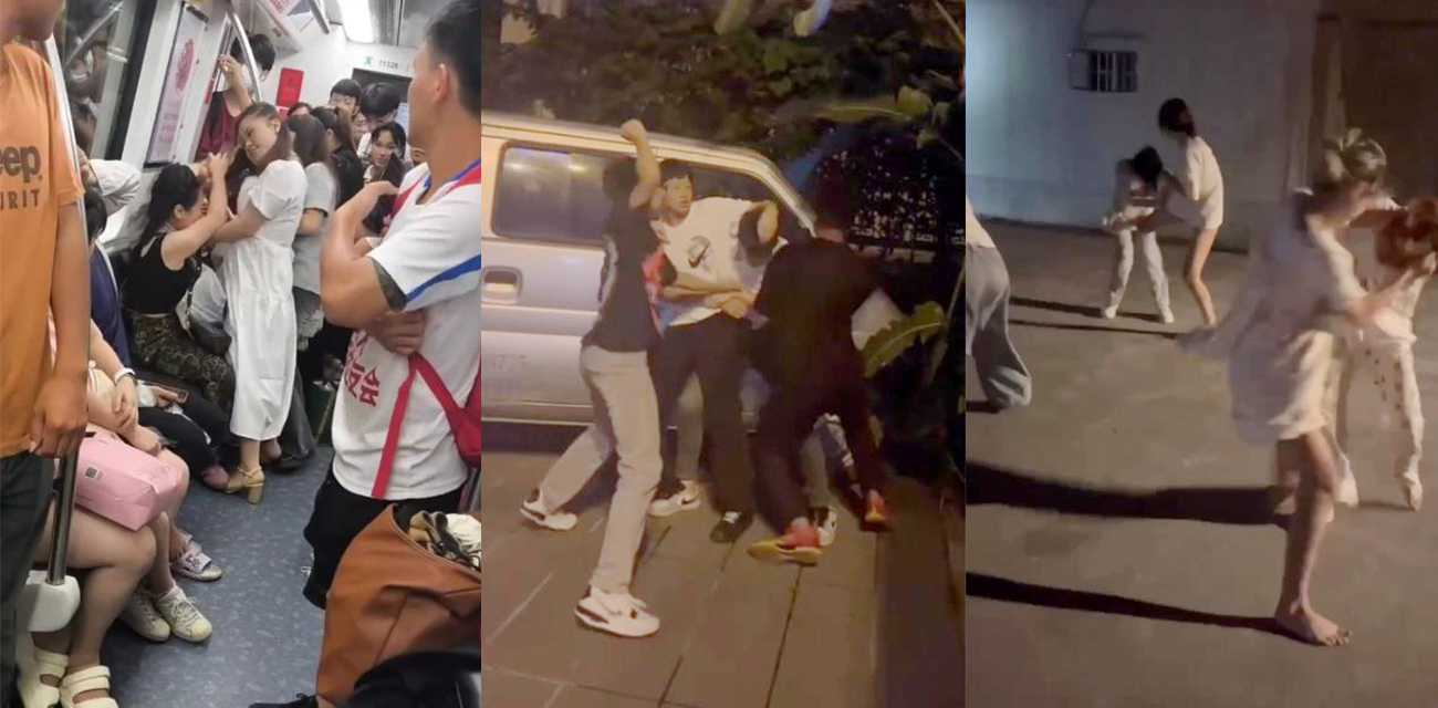 女人打架对比男人打架 你们更喜欢看哪一种 广西年轻小姐姐2v1地铁大妈被KO