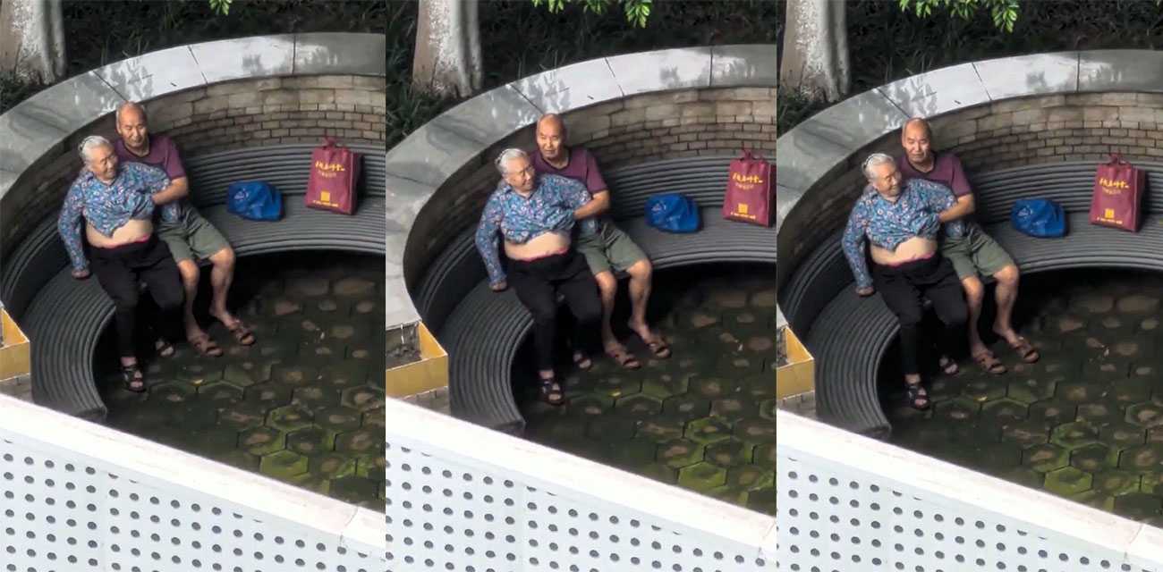 老年人的爱情故事！大爷大妈光天化日之下在公园揉奶撸鸡 看来年轻的时候没少打野战啊！