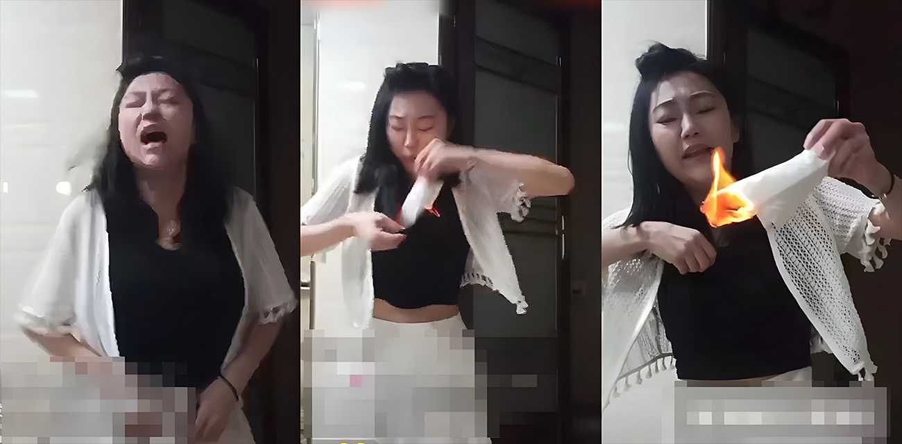 低俗主播为了流量无下限 PK输了当场在直播间表演火烧逼 火烧奶 真是牛逼坏了