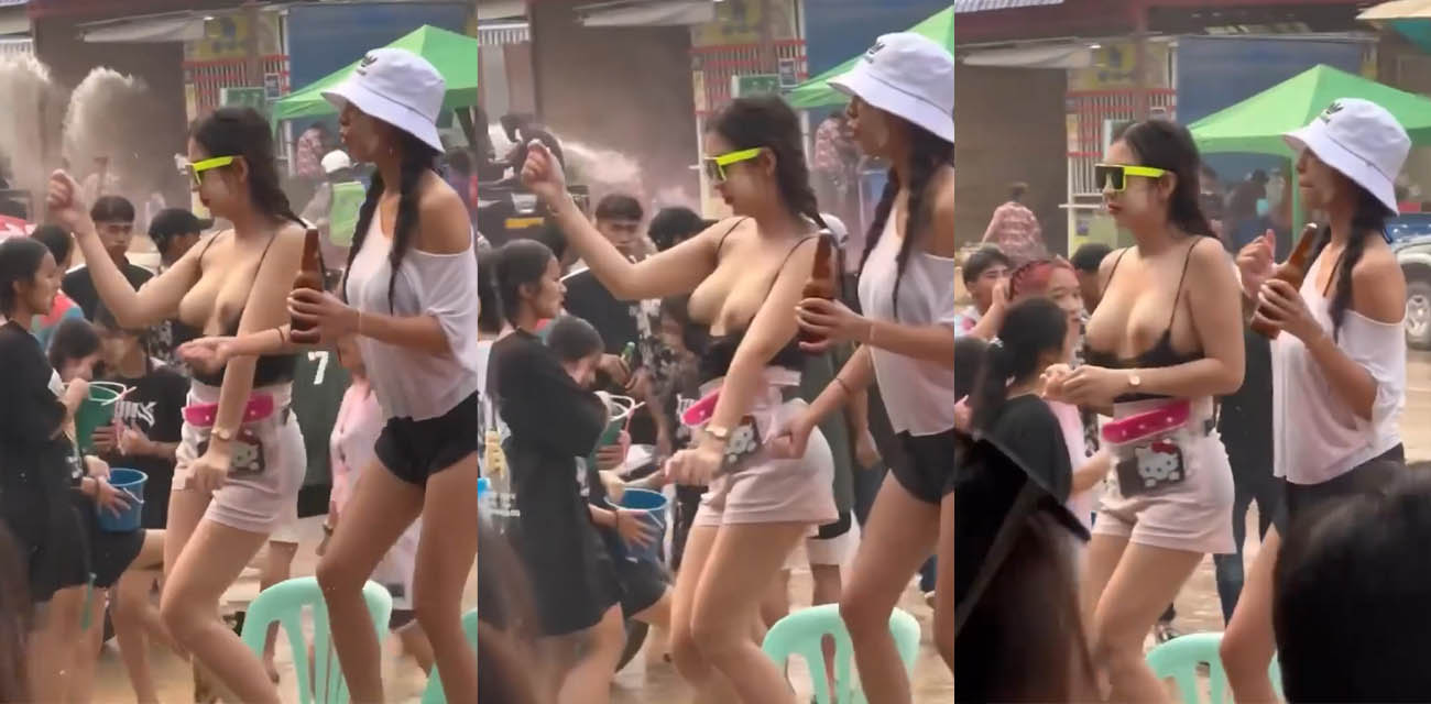 柬埔寨波贝街泼水节 妹子竟当街裸舞 炸裂的骚姿震惊路人 挺拔巨乳摇摆不断极其诱人！
