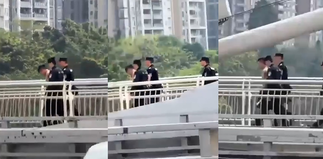 广州一赤裸上身的男子 早高峰爬上猎德大桥轻生 引发大堵车 封路长达22公里 现场视频流出！