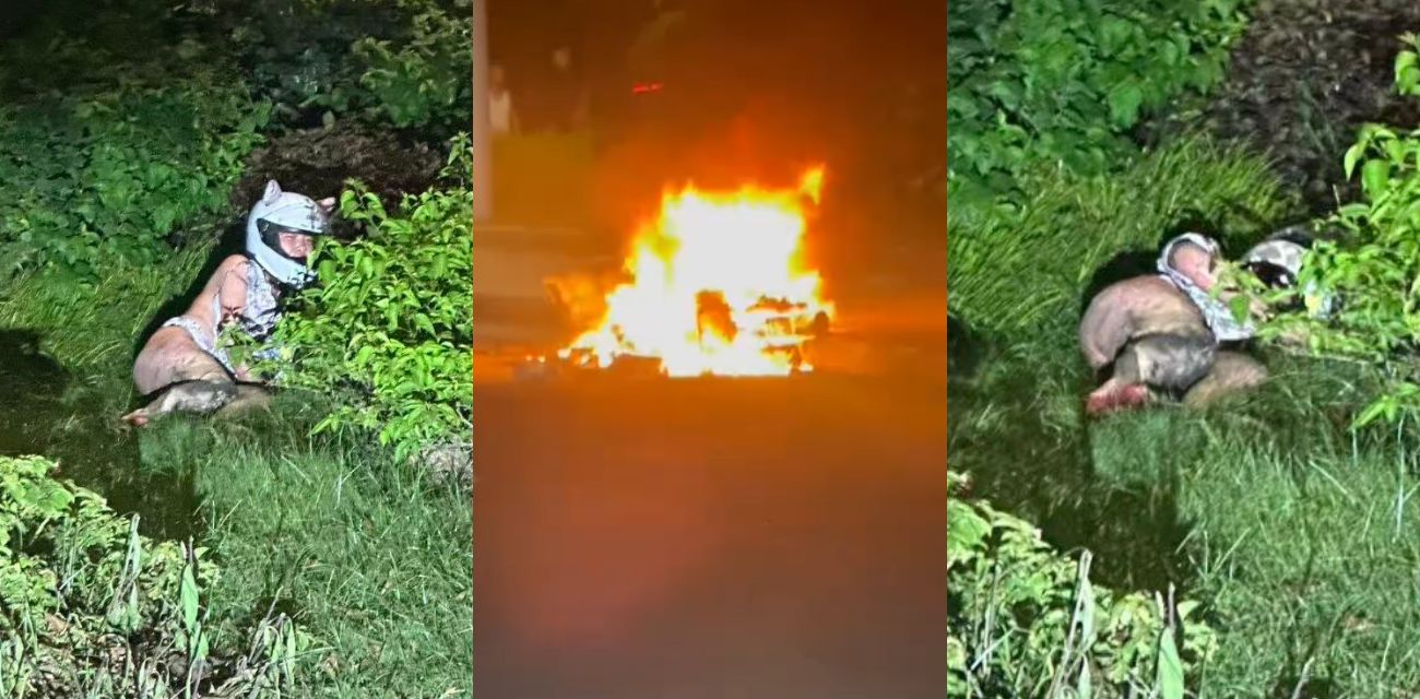 女子骑电动车飙车 跌倒后车辆起火 被严重烧伤衣不蔽体 惨烈程度令人心惊胆跳！