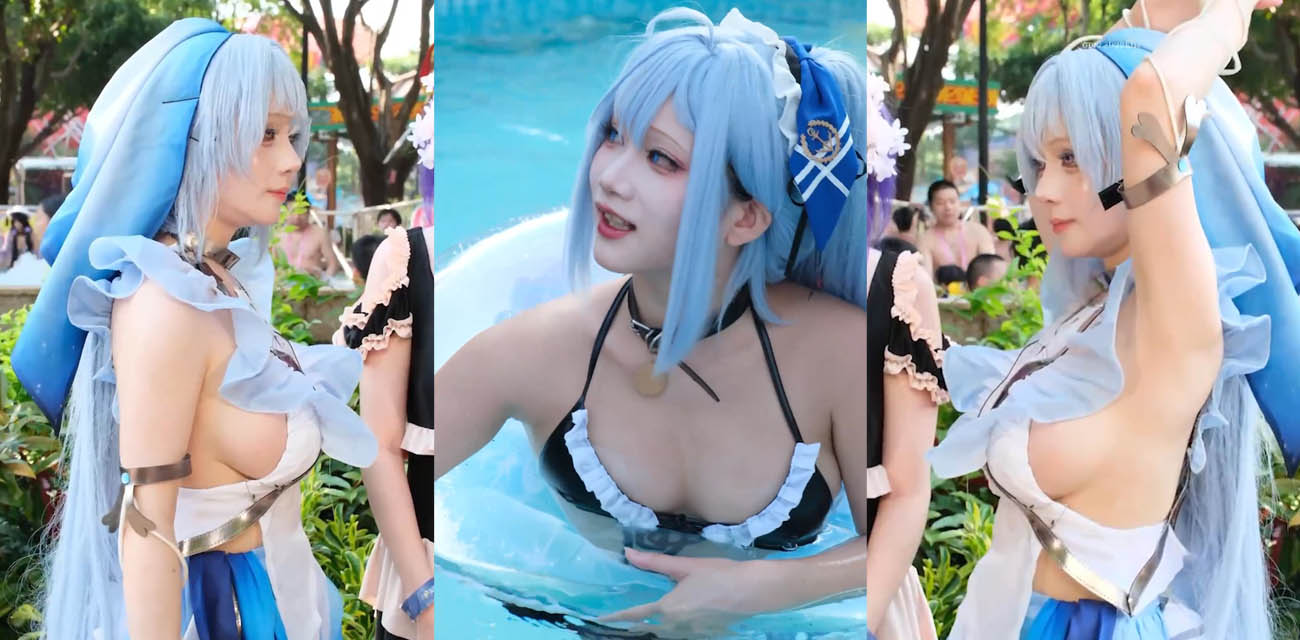 广州长隆二次元美少女泳装露奶 半露美乳性感指数无限飙升 火辣身材简直引爆眼球！